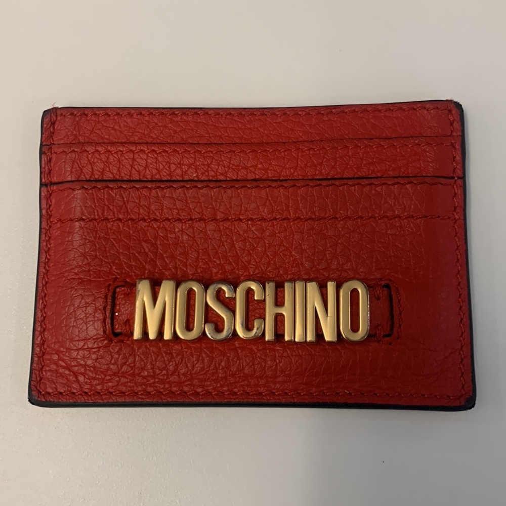 Red Moschino 5 slot Card Holder.